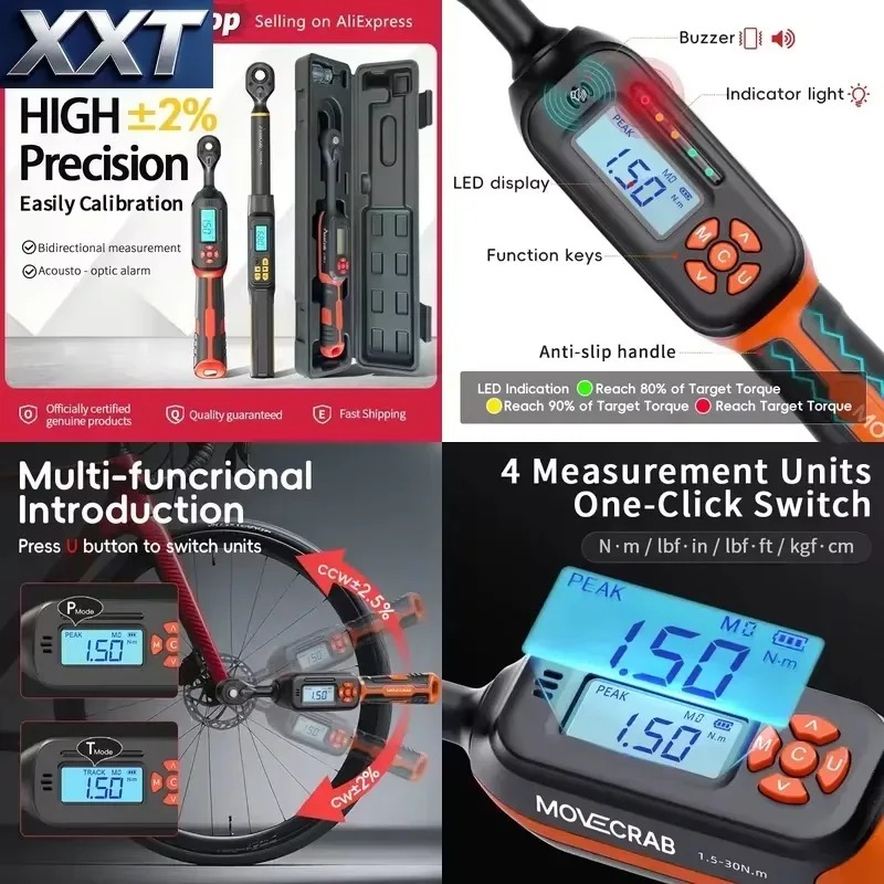 Torque Wrench Digital - XXT Digitaler Drehmomentschlüssel 1,5-340N.m 2% Genauigkeit